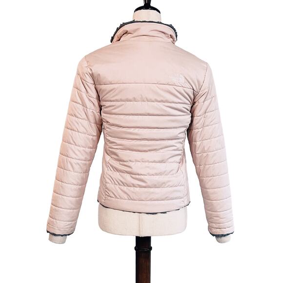 North Face Reversible Mossbud Swirl Jacket Girls M Fits Women XS Pink/Fur - Picture 7 of 15